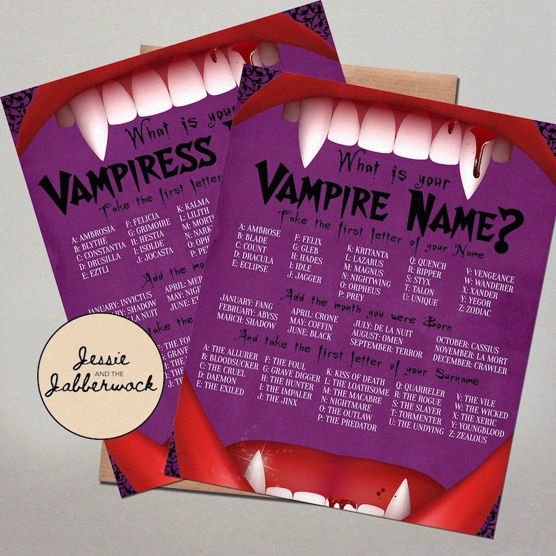 What's Your Vampire Name Printable Instant Download Etsy