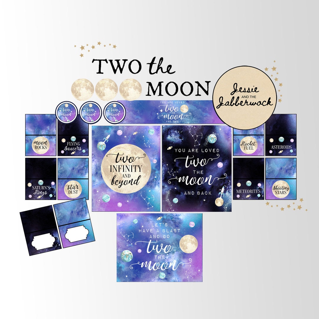 Moon Name Labels Two the Moon Party Set | Space Name Tents Instant Download |table Signs ...