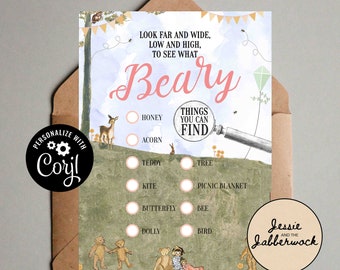 Teddy Bear Picnic Scavenger Hunt Printable Checklist, Nature Trail Instant download | Bear Hunt | Corjl | Editable design