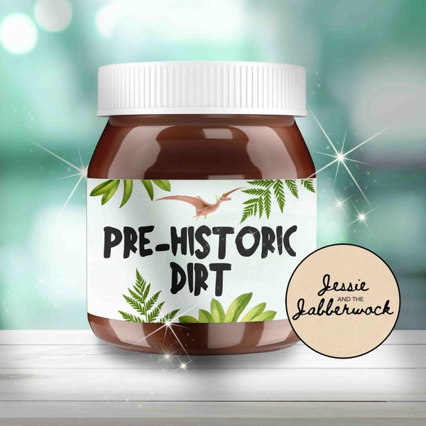 Chocolate Spread Prehistoric Dirt Label Printable | Nutella Jar Wrapper | Dinosaur Birthday Instant download | Party Favours | Dinos party