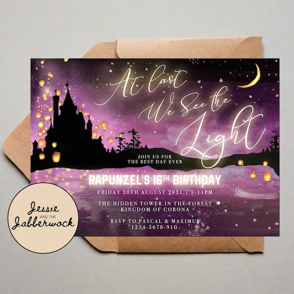 Rapunzel Enchanted Invitation | Sky Lantern Birthday Invite | Prom Invite | Moon & Stars | Let your power shine | I see the light Fairy tale