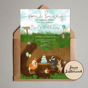 Whimsical Woodland Animals Party Invitation / Underground Bunny Burrow / Enchanted Forest compleanno Inviti / Volpe e tasso / Tana del coniglio