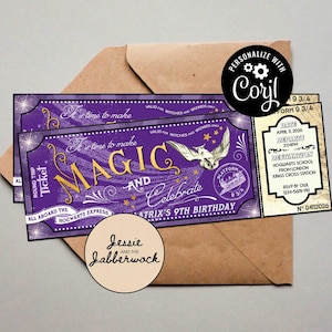 Magical Witches & Wizards Train Ticket | Make Magic Invite | Enchanted magic party Invitation Template | Magical world | Spellbinding party