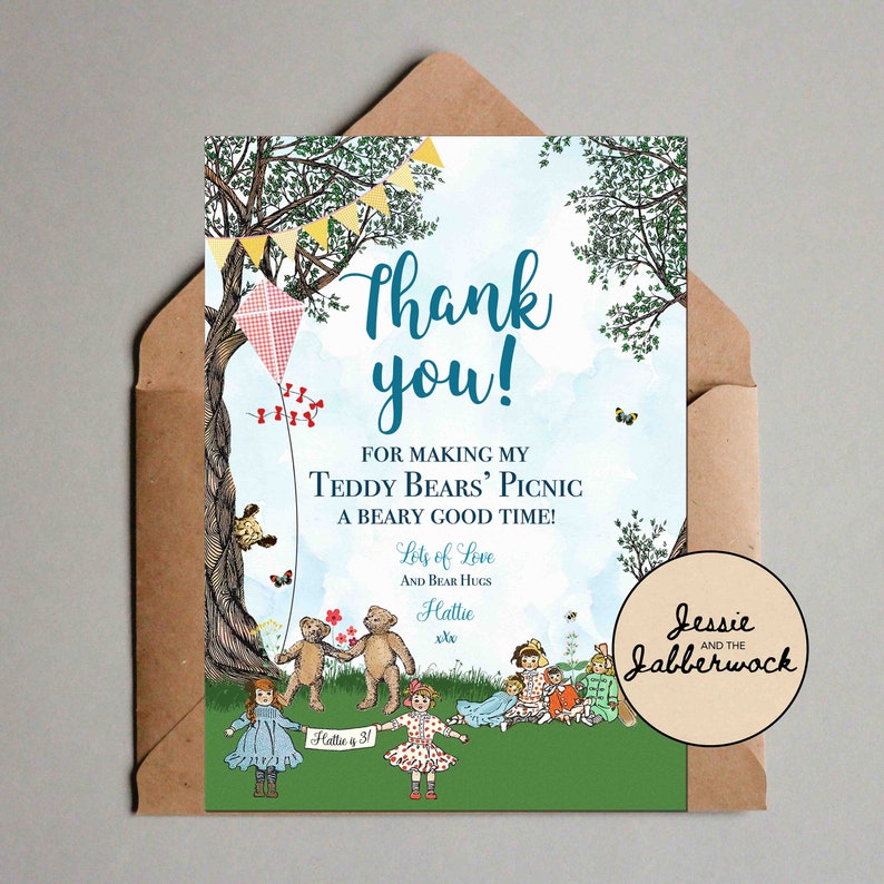 Teddy Bear Picnic Invitation, If you go down in the woods today you're sure of a big surprise invite, Dolly and toys party Thank you Only