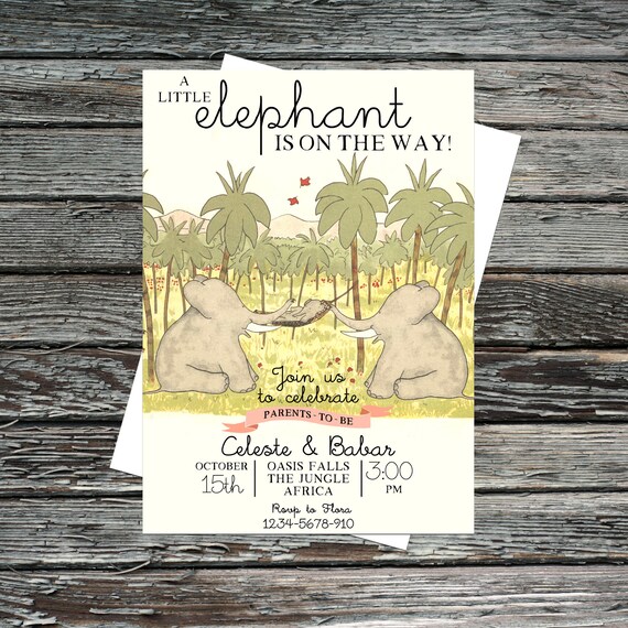 Einladungskarten Babyparty – Elefanten-Design, Grün, Neutral Für Jungen/Mädchen, Safari-Dschungel-Motto