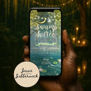 Bayou Invite | Enchanted Under the Moon Swamp Soiree Lantern Invitation | Magical fairy tale party | Edit yourself Canva Phone template
