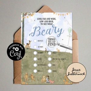 Teddy Bear Picnic Scavenger Hunt Printable Checklist, Nature Trail Instant download | Bear Hunt | Corjl | Editable design