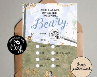 Teddy Bear Picnic Scavenger Hunt Printable Checklist, Nature Trail Instant download | Bear Hunt | Corjl | Editable design