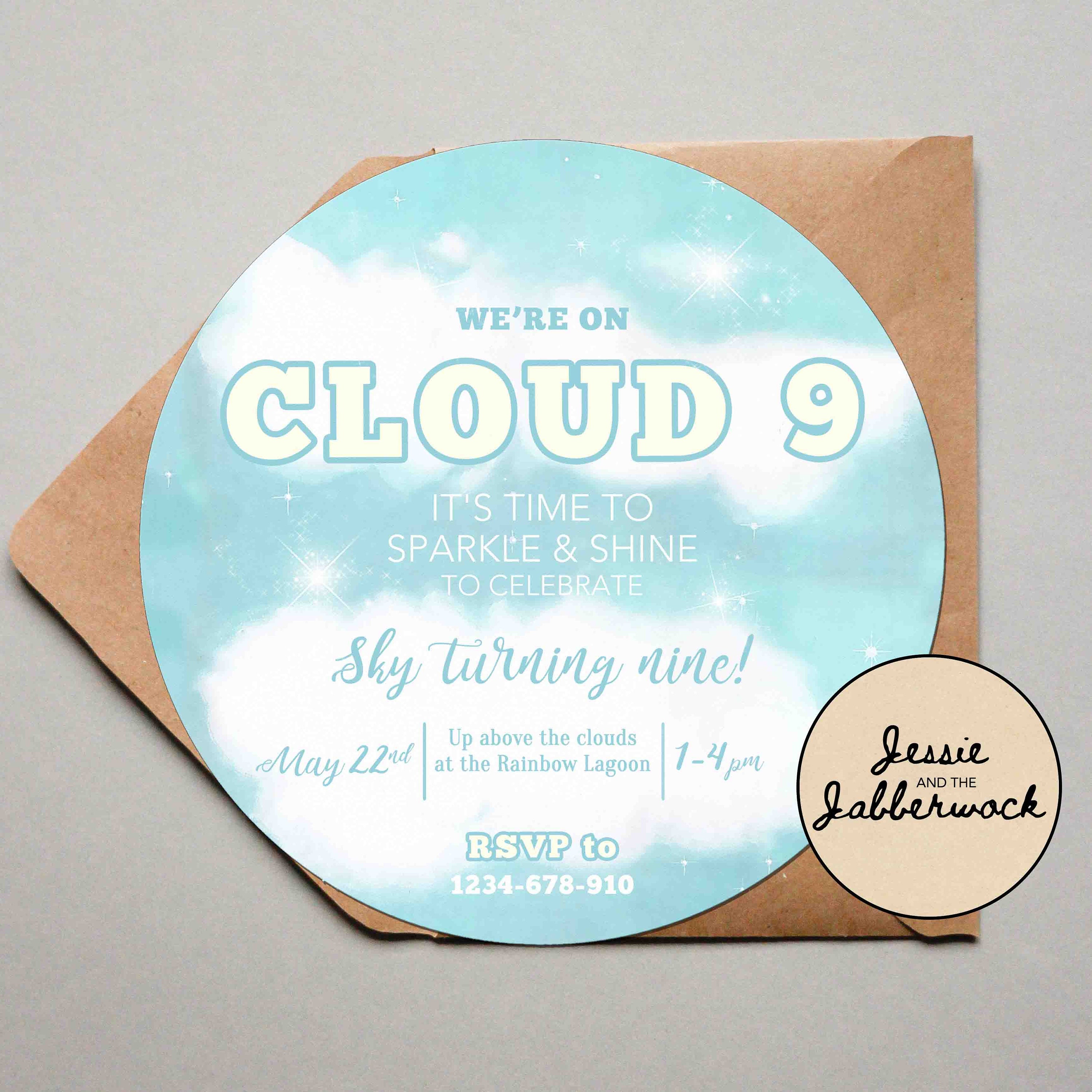 cloud-9-invitation-9th-birthday-invite-clouds-candy-floss-etsy