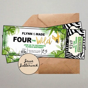 Made FOUR the WILD, Dschungel Safari Karte Einladung, 4. Geburtstag Party Tier Einladung