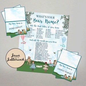 What&#39;s your Bear Name? Printable, Instant download Party Game, Teddy Bears Picnic Birthday Party, Name Generator Tent Labels