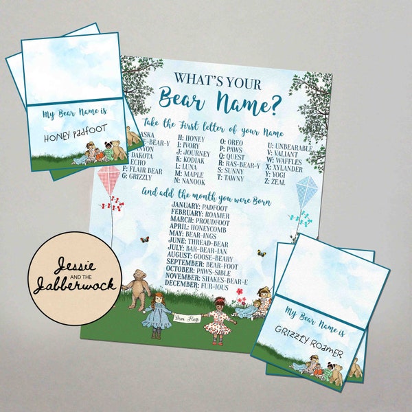 What's your Bear Name? Printable, Instant download Party Game, Teddy Bears Picnic Birthday Party, Name Generator Tent Labels