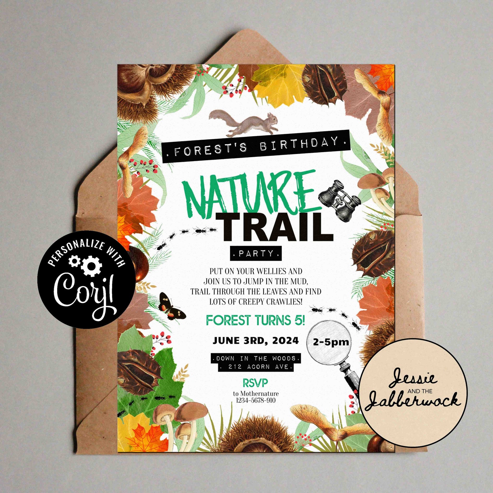 Forest Rave Invite Fall Nature Trail Birthday Invite Template, Autumn Adventure Forest ...