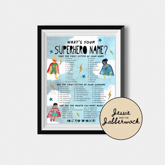 Superhero Party Sign What's Your Superhero Name Sign Superhero Birthday  Superhero Name Game Superhero Party 8x10 Printable DIGITAL 