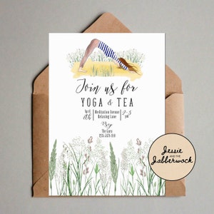 Yoga-Einladung, Spa-Retreat, Wieseneinladung, Yoga-Unterricht Flyer, Meditationstag, Junggesellinnenabschied, Brautdusche