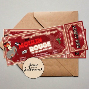 Moulin Rouge Ticket Einladen | Kreaturen der Unterwelt Schreibmaschine Geburtstagseinladung | Pariser Party | Henne do | Brautparty | Theater