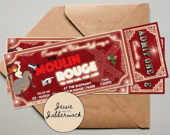 Moulin Rouge Ticket Invite | Creatures of the Underworld Typewriter Birthday Invitation | Paris Party | Hen do | Bridal Party | Theatre