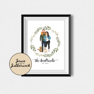 Personalised Couple Illustration design | Portrait drawing | Personalised Floral print | Pet Portrait | Family Cartoon