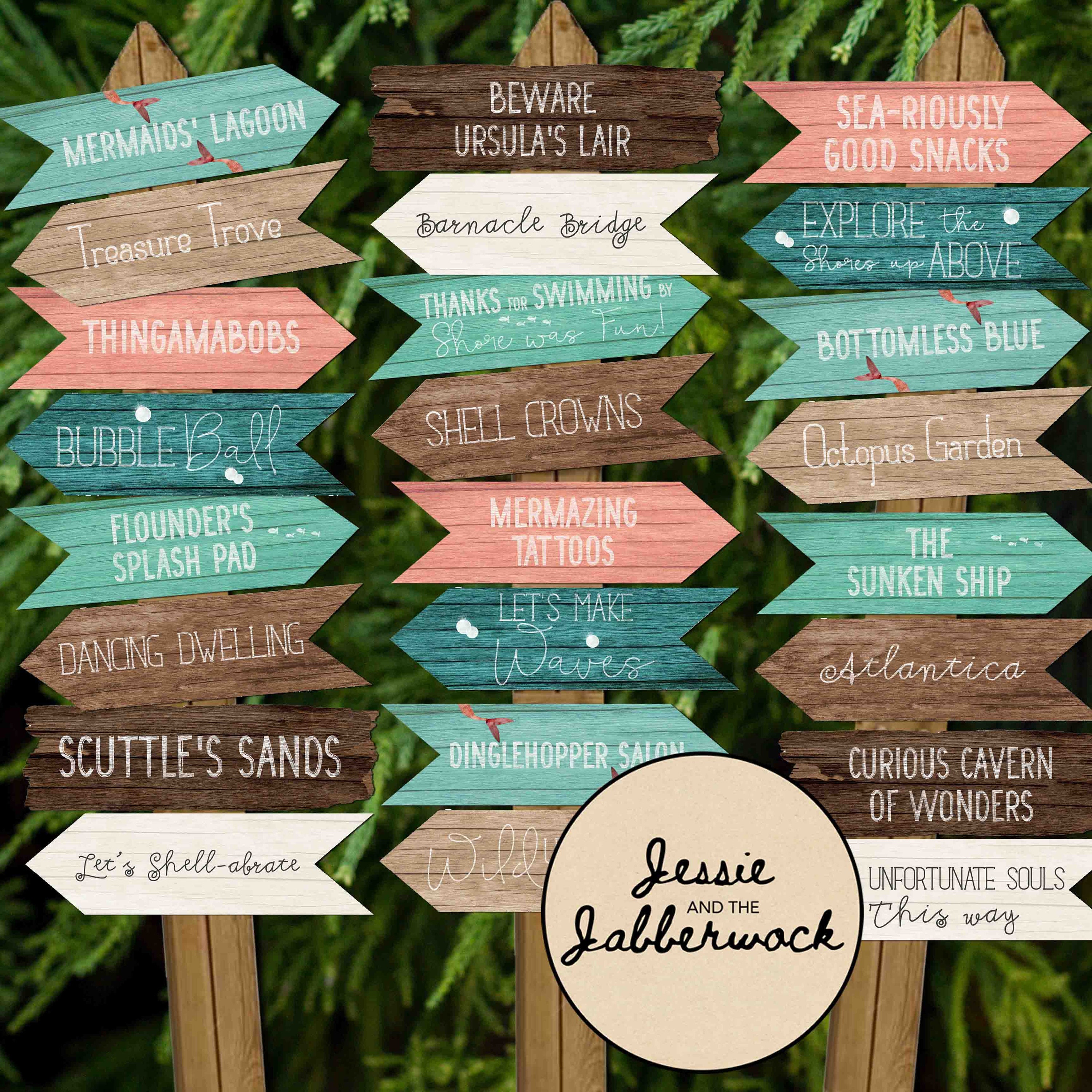 The Little Mermaid | Under the Sea Directional signs Party Pack Printables | Decorations Ocean Birthday | Seaside Mermaids Pool Party