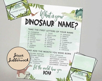 What's your Dinosaur Name? Printable Instant download Party Game, 3-Rex Birthday Name Tent Labels Name generator | Three-Historic