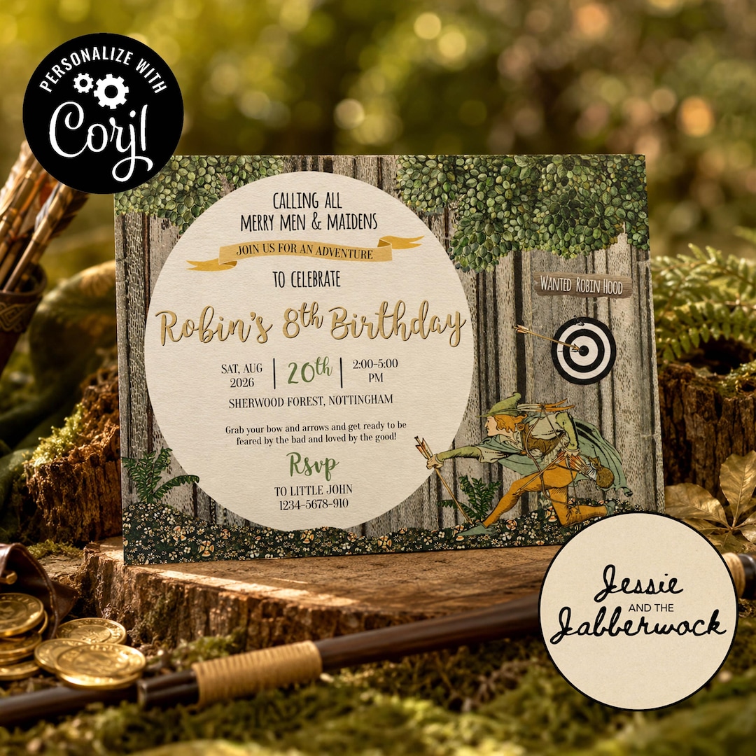Robin Hood Birthday Invitation, Editable Woodland Invite, Archery Party ...