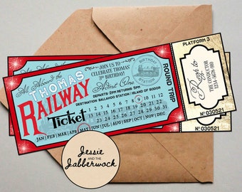 invitation de billet de train vintage, moteur à vapeur | Excursion d’une journée inviter | Tous à bord | Fête d’anniversaire de train | TOUT TEXTE peut être personnalisé