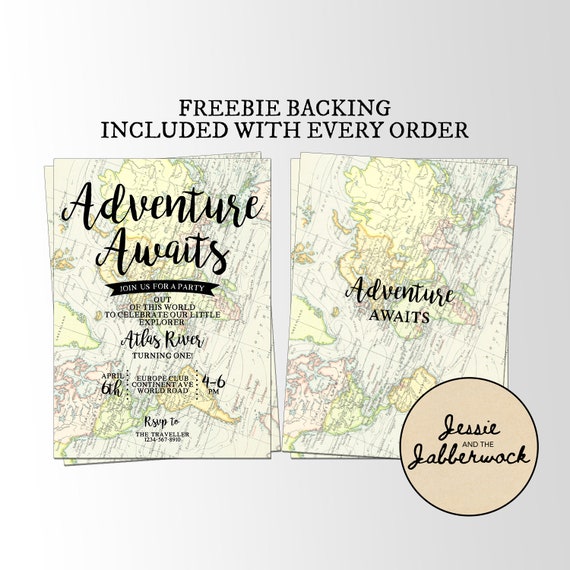Vintage Map Invites, Adventure Awaits, Explorer World Map