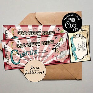 Circus Birthday Invitation Template, Greatest Showman Ticket Invite, Admit One Carnival Invite, Kids Party Invitation, Editable Download