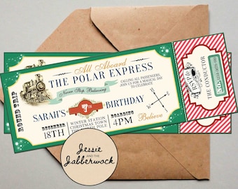 Polar Express Invitation, Believe Golden Ticket, Christmas Train Ticket invite, Winter party, All Aboard
