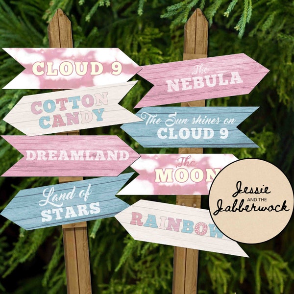 Cloud 9 Directional signs Party Pack Printables | 9th Birthday decorations | Dreamland Slumber Party | Celestial Galaxy Party