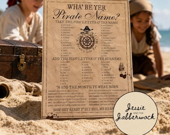 What’s Your Pirate Name Game – Printable Pirate Party Activity – Kids Birthday Party Game – Instant Download PDF - place name labels