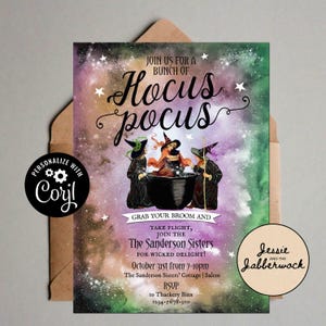 Hokus Pokus Einladung | Halloween Invite Vorlage | Hexenkessel | Sanderson Schwestern | Zauberhafte Herbst Birthday Party Vorlage