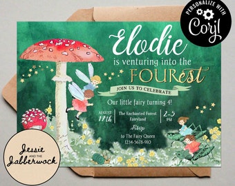 Enchanted Fairy Fourest Birthday Invite, Toadstool party 4th Birthday invitation | Fairy Folk and Woodland Animals | Fairies Magical | Corjl