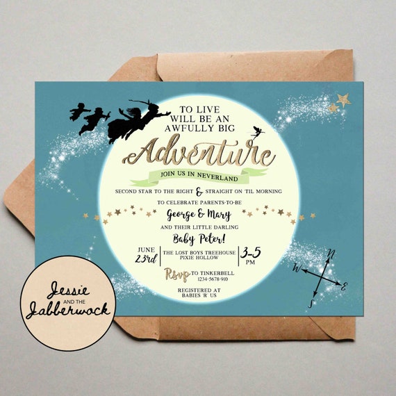 Personalised Neverland Peter Pan Baby Shower Invitations and Party Files 