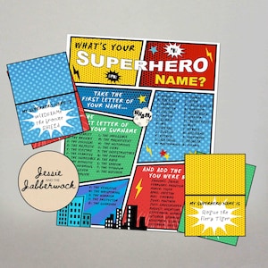 What&#39;s your Superhero Name? Printable, Instant download Party Game, Supers Birthday Party, Comic Book Name Tent Labels | Incredibles party