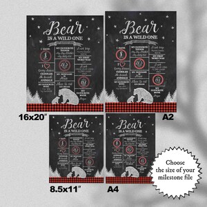 Lumberjack Milestone Chalkboard, Buffalo Plaid WILD ONE Birthday Memory Poster image 2