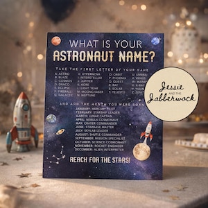 What's your Astronaut Name? Printable, Name generator Party Game, Space Birthday Party, Planet Name Tent Labels, Out of this world, Galaxy
