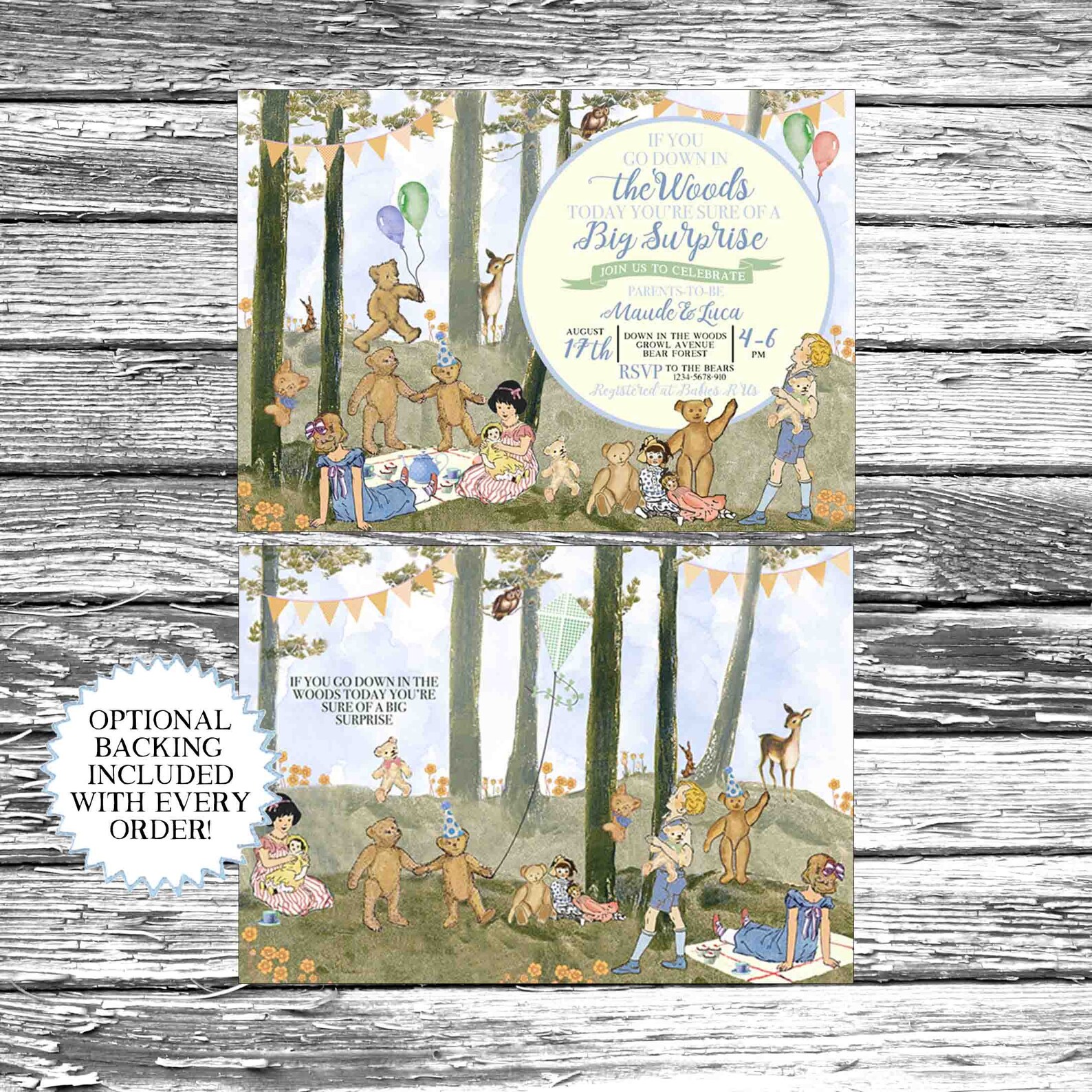 Vintage Teddy Bear Picnic Baby Shower Invitations Baby Blue Etsy