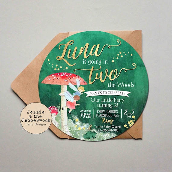 Vintage Fairy Invitations, 2nd In TWO the Woods Fairies Birthday Invites, toadstools, Magical Enchanted woodland party, Fairytale forest