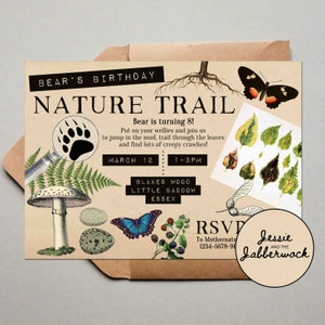 Nature Trail invitation, Woodland Scavenger Hunt birthday invites