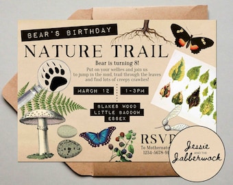 Nature Trail invitation, Woodland Scavenger Hunt birthday invites