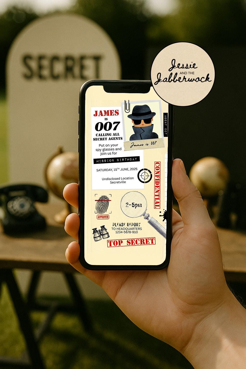 Spy Invite | 007 Secret agent Detective party | James Bond inspired | Top Secret Animated invitation | Edit yourself Canva Phone template
