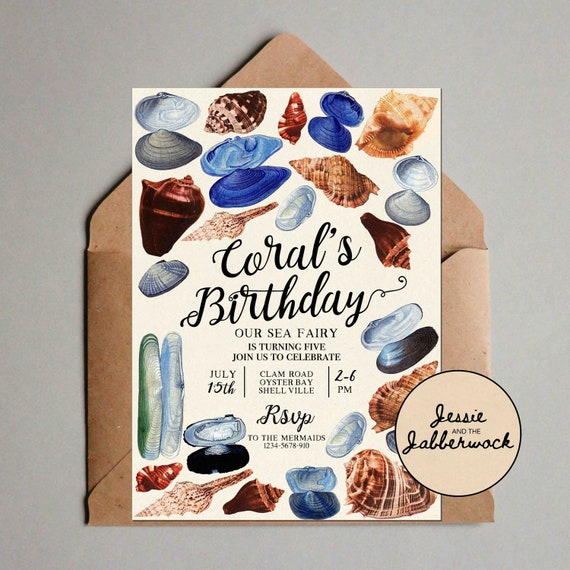 Sea Shells Invitation, Vintage Seaside Summer party invite | Hen Party | Retreat | Nautical Party Invite