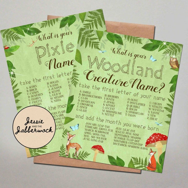 Forest Party Games | What's your Pixie name? Printable | Instant download | Name Generator | Woodland creature Names | Toadstool