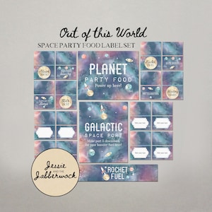 Galaktischer Weltraum Planet Party Essen Etiketten Set | Futter Zelte | Sofort download | Wasserflaschenetiketten, Aufkleber zum Ausdrucken