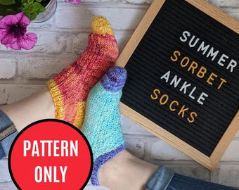 Summer Sorbet Ankle Socks - PATTERN ONLY - Beginner Friendly Knitting Pattern - Knit Sock Pattern