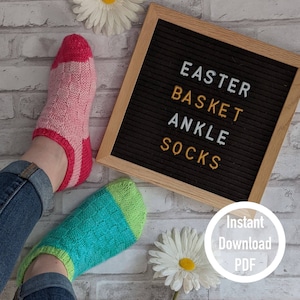 Easter Basket Ankle Socks PATTERN ONLY Beginner Friendly Knitting Pattern Knit Sock Pattern image 1