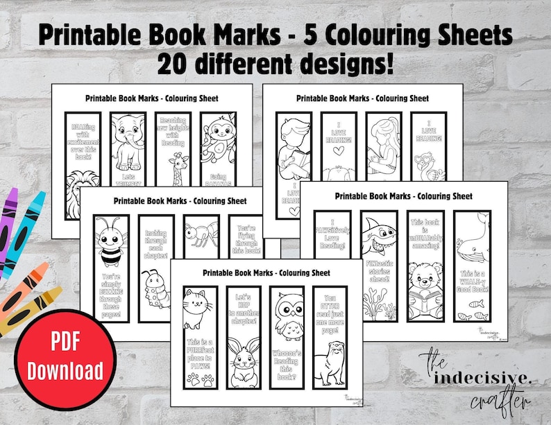 Color Book Signs Printable Colouring Sheet - Printable Book Marks - 20 Designs - Etsy