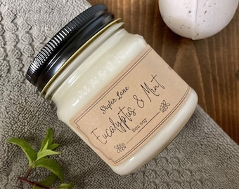 Eucalyptus & Mint Soy Candle | Relaxing Therapeutic Scent - 100% Soy + Dye Free