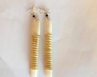 Bone and wire earrings